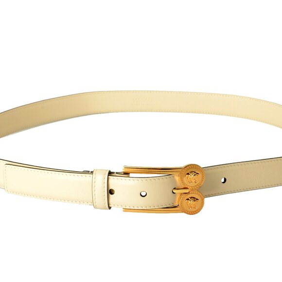 Versace Ivory 100% Leather Gold Medusa Heads Logo Decorated Belt US 40 IT 100 - Picture 2 of 5